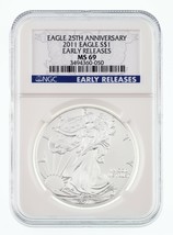 2011 American Silver Eagle 25th Anniversary Graded by NGC as MS-69 Early... - $65.34