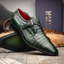Rovigo Genuine Caiman Crocodile Monk Strap Forest Green image 6