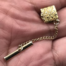 Fleur De Lis Gold Tone Square Tie Tack Pin w/ Chain 3/8&quot; - £7.49 GBP