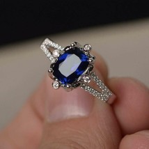 3Ct Cushion Cut CZ Blue Sapphire Solitaire Engagement Ring 14K White Gold finish - £125.89 GBP