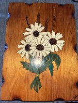 Vintage Wood Wall Hanging Vintage Decor Hand Painted Flowers 6.25”x10” - £27.89 GBP