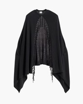 Chico&#39;s Black Knit Mimi Fringe Cape Poncho Cardigan O/S Nwt $89 S, M, L, Xl, 2XL - £35.60 GBP