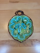 Vintage MCM Treasure Craft Leaf Dish Candy Nuts Trinkets Catchall Wood Grain - £19.57 GBP