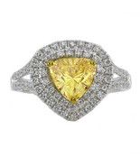 Fine 2.32ct Natural Fancy Yellow Diamonds Engagement Ring Triangl 18K Solid Gold - $7,474.00