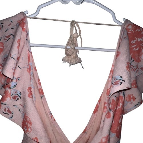 ANGEL BIBA OPEN BACK ORANGE FLORAL ROMPER RUFFLE V NECK TASSLE BACK TIES SIZE 8 Item image 5