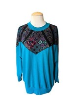 Vintage Young Stuff 80s Teal Embellished Retro Sweater Size L/XL - £22.15 GBP