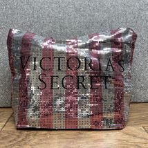 Victoria’s Secret Pink &amp; Silver Sequin Stripe Weekender Tote Bag LG JD - $12.87