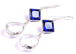 Handmade 925 Sterling Silver White Quartz Gems Women Dangle Drop Earrings Gift - £38.80 GBP+