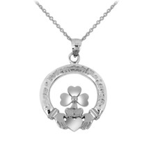 Fine Silver Claddagh &quot; Love, Friendship, and Loyalty &quot; inscribed Charm Necklace - £35.69 GBP+