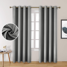 2 Panels Silver Grey Faux Silk Blackout Curtains, 52 X 96 Inch Room Darkening Sa - £37.80 GBP