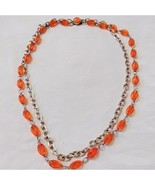 Vintage Orange Acrylic Bead Double Strand Chain Statement Necklace 30&quot; - £13.95 GBP