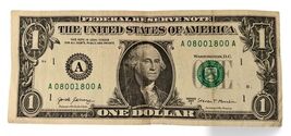 2017 1$ One Dollar Bill 5 of a Kind and Double "08001800" Serial Number - €11,80 EUR
