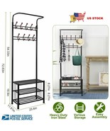 Heavy Duty Metal Entryway Shoe Shoe Bench Rack 3-Tier W/ Coat Hat Racks ... - $102.99