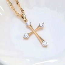 14K Yellow Gold Plated Round Cut Simulated Diamond Cross Pendant With 18&#39;&#39; Chain - £120.44 GBP