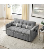 Modern 55.5&quot; Pull Out Sleep Sofa Bed 2 Seater Loveseats Sofa Couch - Gray - £418.57 GBP
