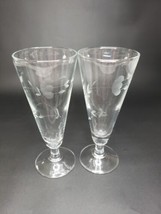 Princess House Heritage Crystal Etched Floral Pilsner Glasses Set of 2 - $15.37