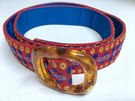 Embroidered Red Pattern Large 40&quot; Fashion Belt 1.5&quot;  - £11.69 GBP