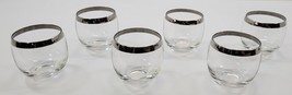 *A2) Vintage Set of 6 Roly Poly Silver Tone Rim Cocktail Bar Glasses - $545.56 MXN