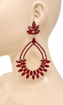 4.5&#39; Long Red Acrylic Crystals Big Lage Oval Hoop Earrings Pageant Jewelry - £14.94 GBP