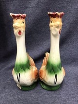 Antique Ceramic Oil &amp; Vinegar Chicken Decanters Collectible Old 9” Tall - £14.80 GBP