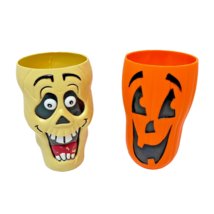 Halloween Tumbler 3D Plastic Cups Maniac Skeleton Jack O Lantern 6&quot; Lot of 2 - £9.26 GBP