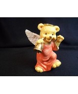 Teddy Babies Angel figurine gold halo ringing bell 2.5&quot; coral robe - $4.95
