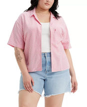 Levi's Women's Pink Linen Blend Plaid Joyce Gingham Button-Up Shirt Plus... - $14.00