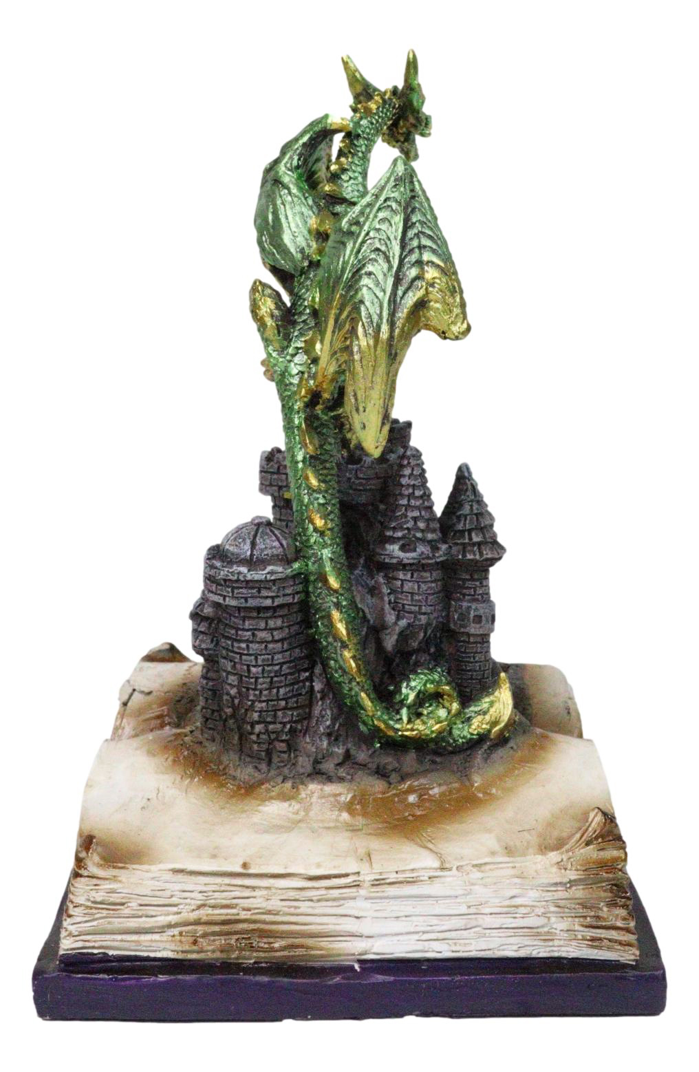 Medieval Green Dragon Perching On LED Castle With Book of Spells Figurine Item image 6