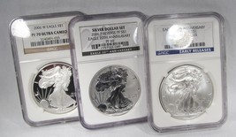2006/11 American Silver Eagle 3 Coin Set NGC MS70 PF70 PF64 AG907 - $381.99