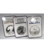 2006/11 American Silver Eagle 3 Coin Set NGC MS70 PF70 PF64 AG907 - £305.34 GBP
