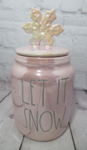 Rae Dunn Pink Baby Canister LET IT SNOW Snowflake Topper Christmas Iride... - £65.16 GBP