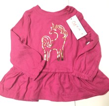 Cat &amp; Jack Girls Hot Pink Unicorn Long Sleeve T-Shirt NWT Size: 18M - £9.56 GBP