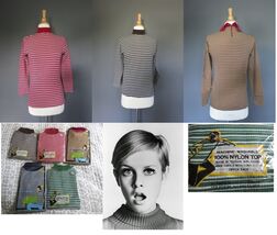 Vintage 70s mock Brown turtleneck zipper back/Nylon/ striped new M - $26.99