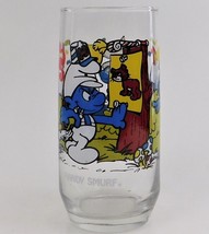 Handy Smurfs Drinking Glass Tumbler Wallace Berrie 1983 Peyo Vintage - $19.80
