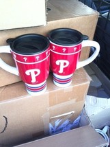 2 Lot Philadelphia Phillies 15 Ounce Sculpted Travel Mugs Mlb - £17.02 GBP