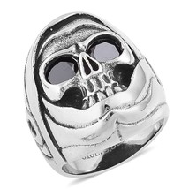 Simulated Black Diamond Black Oxidized Stain Steel Skull Men&#39;s Ring Sz 11 #JR247 - $18.52