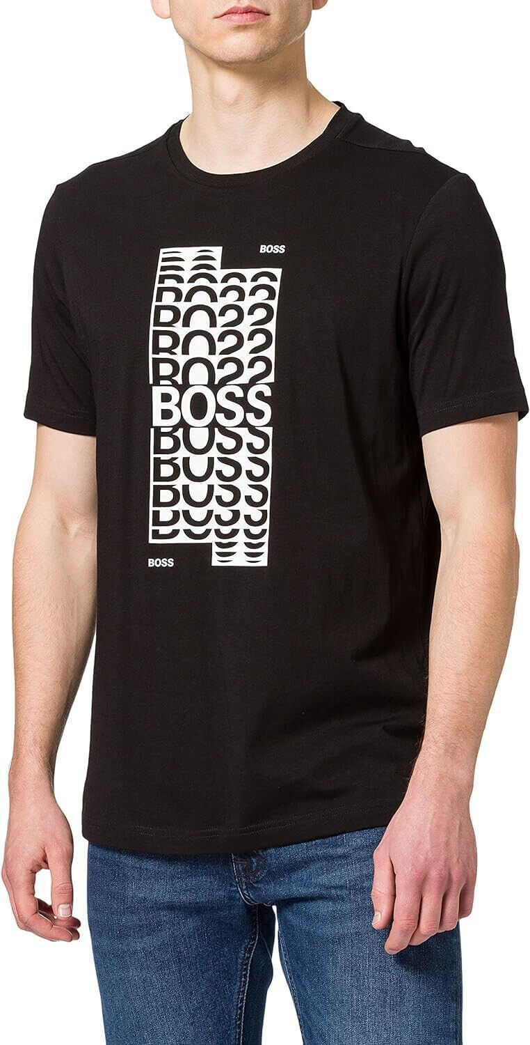 Boss Hugo Boss Mens Black White Stacked Boss Logo Tee T-Shirt, XXL 2XL HB-046 - £47.48 GBP