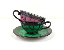 Marie Luise Seltmann weiden germany usz green and purple cup and saucer - £26.19 GBP