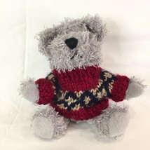 Chrisha Playful Plush Gray Teddy Bear Wearing Diamond Design Knit Sweater 1988 - £7.77 GBP