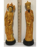 Vtg Pair  of Hand carved resin Chinese Emperor and Empress 13 1/2 “ Tall - $127.40