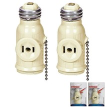 2 Ivory Light Bulb Socket Switch Converter Lampholder Plus Pull Chain 2 ... - £21.22 GBP