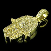 14K Yellow Gold Plated Mens VVS1 Pave Simulated Diamond Hamsa Hand Pendant Charm - £139.70 GBP