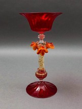 Salviati Murano Hand Blown Aventurine Floral Stem Ruby Red Glass Goblet (Read) - £158.48 GBP