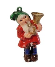 Vintage Mini Gnome Pixie Elf w/ French Horn Christmas Ornament Plastic H... - £10.26 GBP