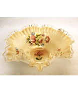 Fenton Glass Hand Painted Bowl, Pink Roses, Silver Crest, Carmel Cased, ... - £39.08 GBP