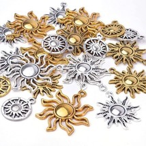 Assorted Sun Pendants Antiqued Silver Gold Celestial Mixed Charms Set 6pcs - £4.00 GBP