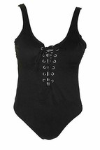 California Waves Juniors Black Ribbed Lace-Up Cheeky One-Piece Swimsuit M 9043-9 - £6.93 GBP