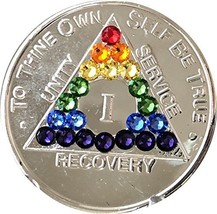 1 Year Rainbow Swarovski Crystal AA Medallion Girly Girl Nickel Plated Chip - £14.85 GBP