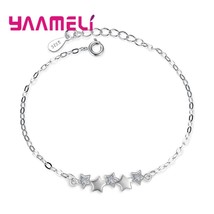 High Quality 925 Silver Bracelet Austrian Crystal Stars Charms Women Girls Bangl - £9.61 GBP