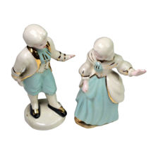Antique Colonial Couple Porcelain Figures Green White Gold Décor 5.75&quot; - $27.41 CAD